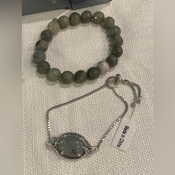 New Victoria Wieck Sterling Silver Labrodorite Stone Set Adjustable Stretch - Picture 3 of 8